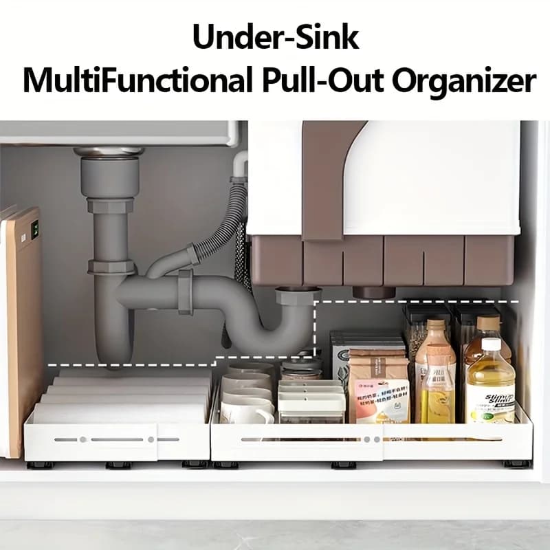 Pull Out Tray Organizer Kitchen Storage Rack Cabinet Expandable Under Sink Spice Boxes Silent Slide Drawer Style Bowl Dish Shelf - 4
