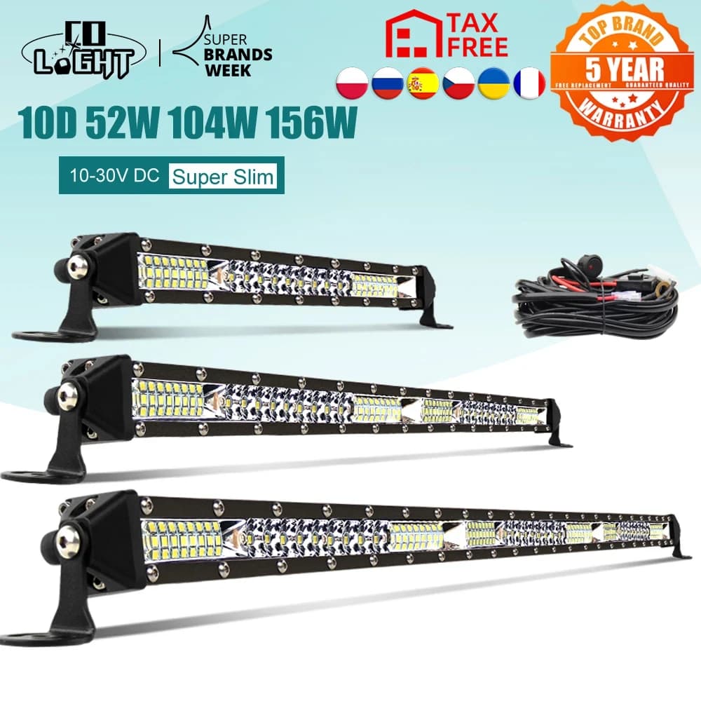 CO LIGHT 10D 10 20 30 بوصة 52 واط 104 واط 156 واط LED شريط إضاءة العمل كومبو 4x4 إضاءة LED للطرق الوعرة للجرار القوارب شاحنات 4WD 4x4 ATV