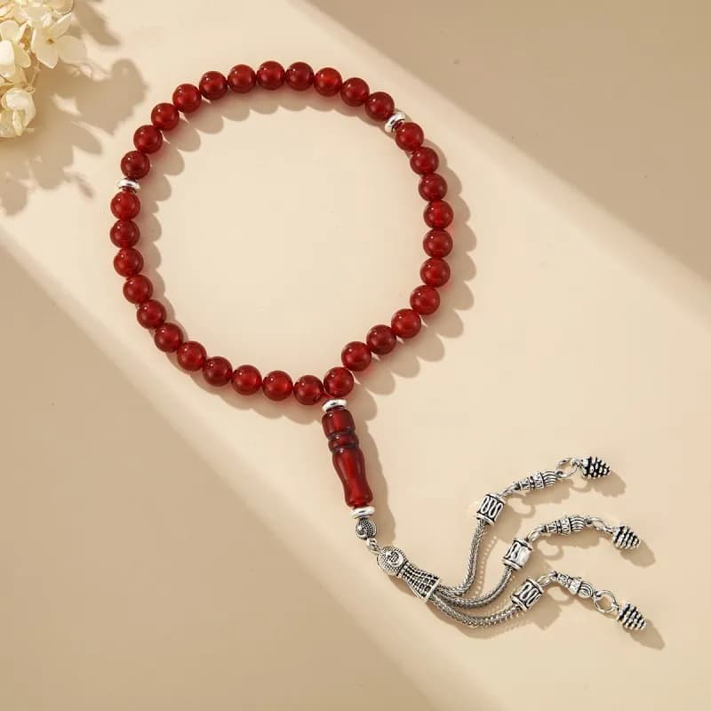 99 pieces of 8mm natural red agate round bead necklace Muslim rosary beads, Middle Eastern men and women high-end Tesbiha bracel - 2