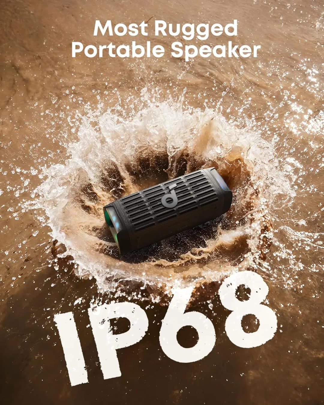 سماعة ساوند كور بوم 3اي من انكر، سماعة خارجية مدمجة، مقاومة للماء IP68، تشغيل عائم، مقاومة لماء البحر، تقنية باس اب 2.0 - 2