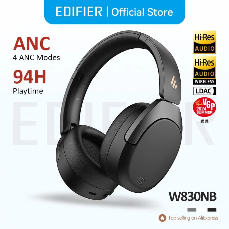 سماعات الرأس اللاسلكية Edifier W830NB بلوتوث 5.4 إلغاء الضوضاء النشط دقة عالية فوق الأذن LDAC قابلة للطي -45dB ANC 94 ساعة