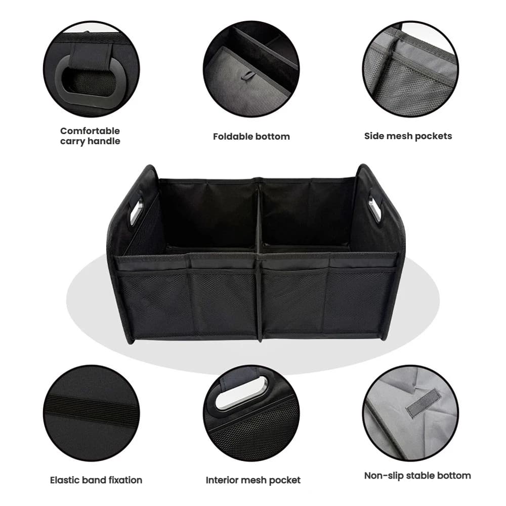 صندوق تخزين قابل للطي للسيارات سعة 40 لتر، منظم صندوق سيارة، صندوق تخزين متعدد الوظائف مع شبكة جانبية، غير مخصص للأطعمة - 5