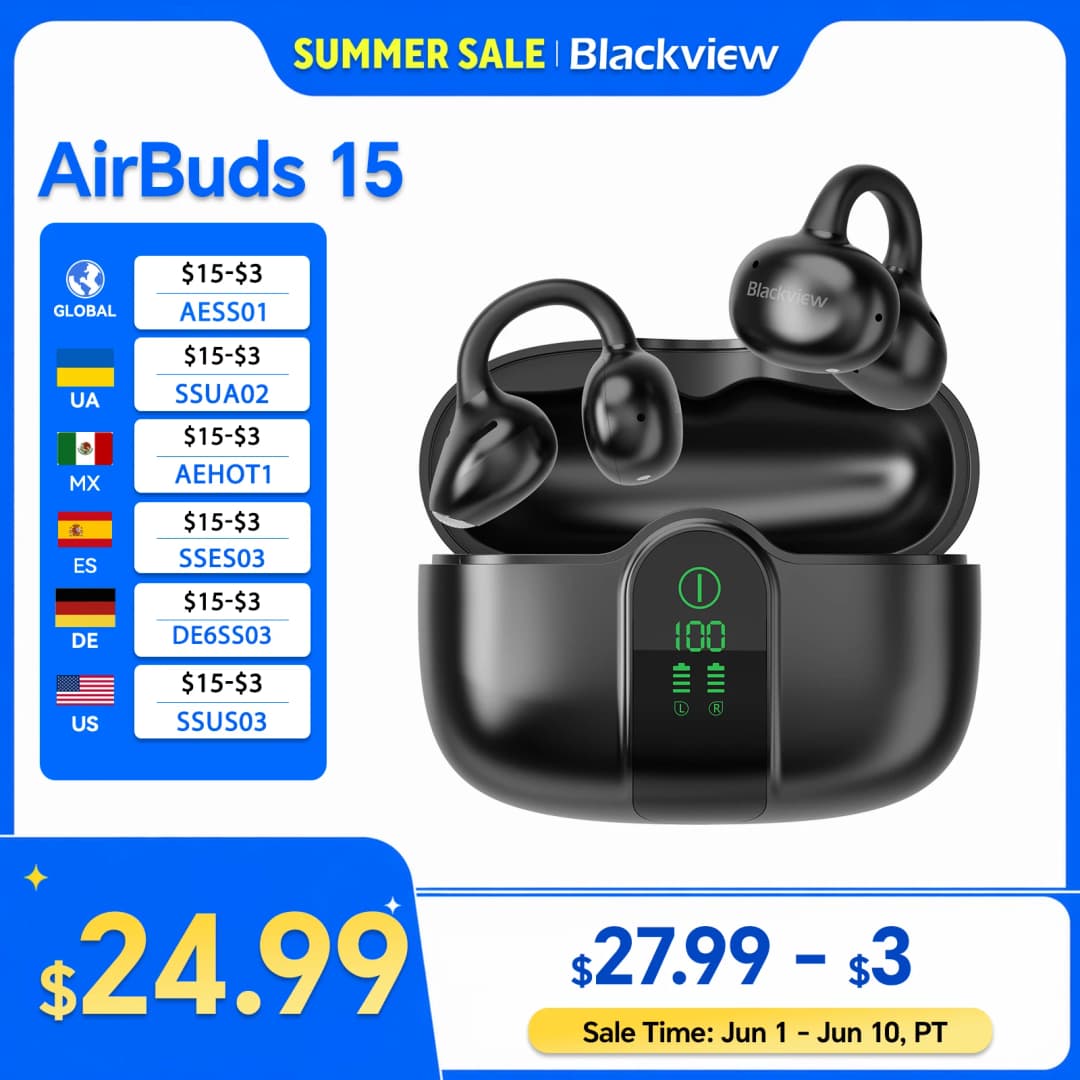 Blackview Airbuds 15 Headset In-Ear Wireless Touch Screen Headphones Sports Air Conduction Bass Earphones Bluetooth headsets