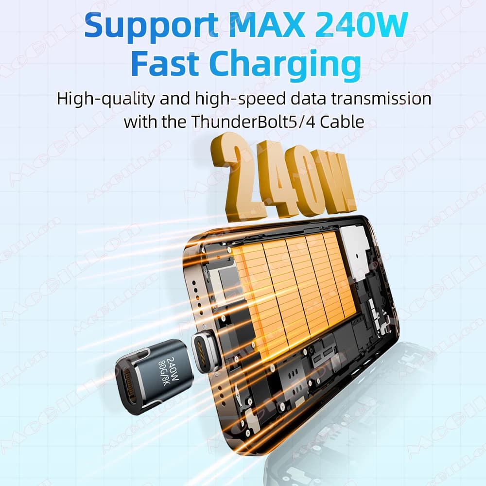 240W USB4.0 80Gbps Thunderbolt5 Magnetic Type-C OTG USB C To USB-C Fast Charge Magnet Converter Cable 8K@60Hz USB Type C Adapter - 3