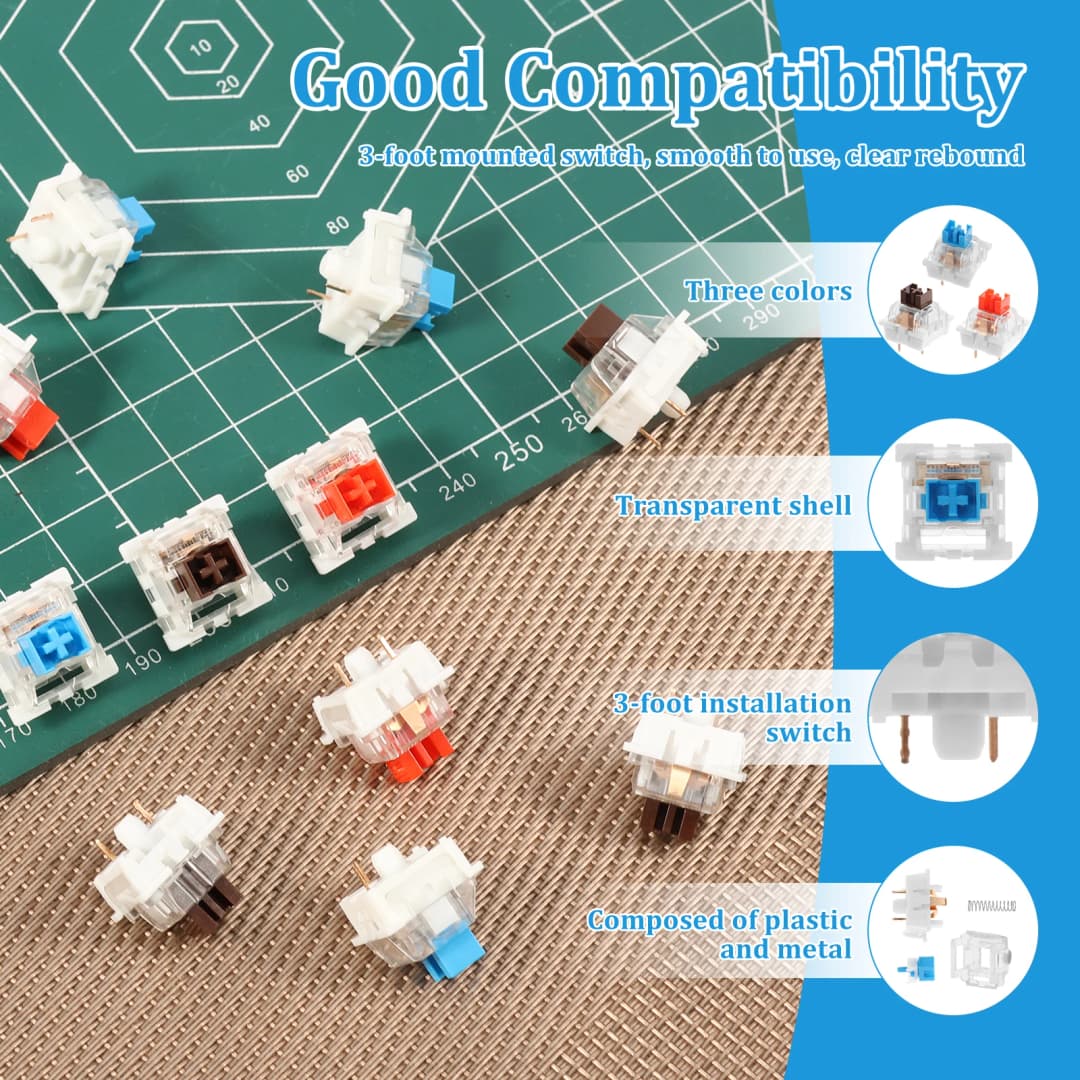 150PCS Switch for Keyboard 3Pin Dustproof Linear Tactile Clicky Silent Switches for MX Mechanical Keyboards Gaming Switch DIY - 3
