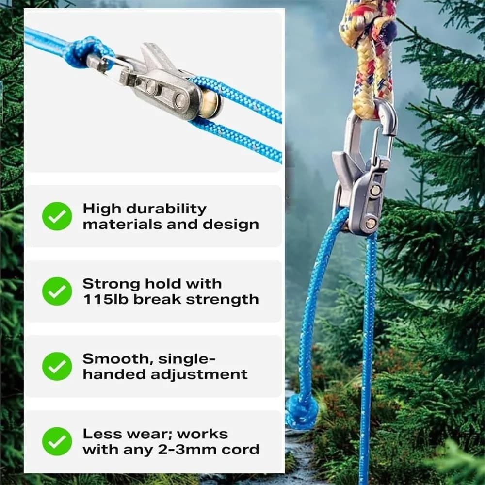 New Knot-Free Rope Tensioner Heavy-duty Roller Paracord Adjusters Easy Operation Quick Adjust Buckle Boating - 4