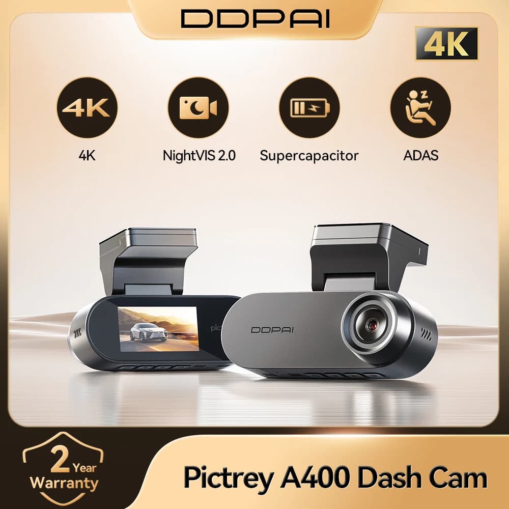 كاميرا سيارة Pictrey A400 بدقة 4K، شاشة IPS 1.9 بوصة، تحكم عبر تطبيق واي فاي، رؤية ليلية، وضع مراقبة الانتظار 24 ساعة، مسجل فيديو للسيارة، موديل 2025