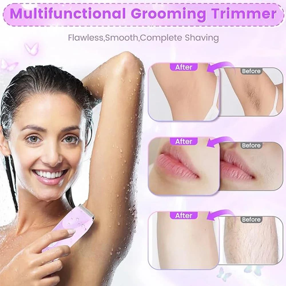 ماكينة حلاقة كهربائية 2 في 1 للنساء ماكينة حلاقة مزدوجة الرأس لقص شعر العانة IPX7 مقاومة للماء للاستخدام الرطب والجاف ماكينة حلاقة بيكيني للجسم - 3