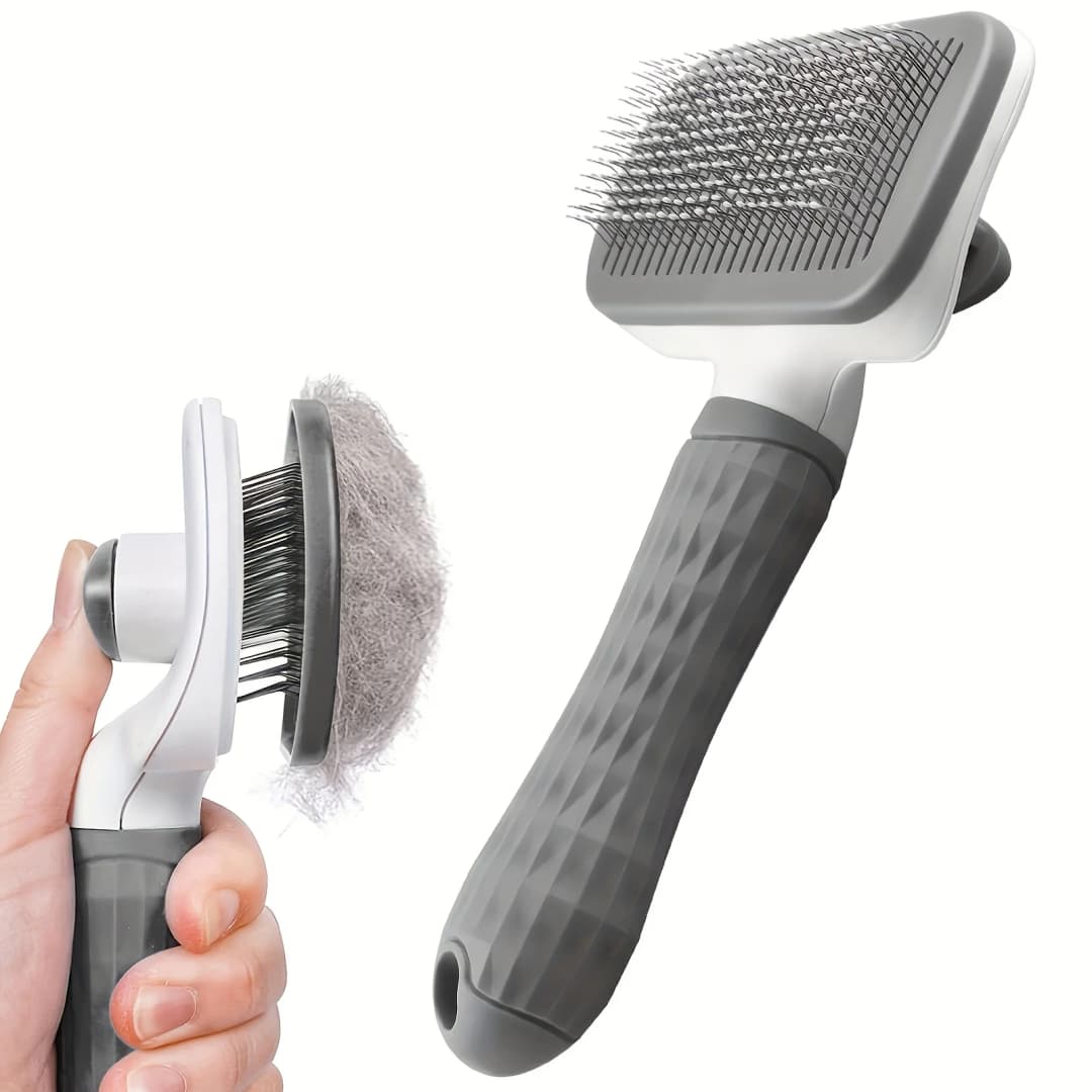 Easy to clean pet grooming brush with self-cleaning button for one click hair removal