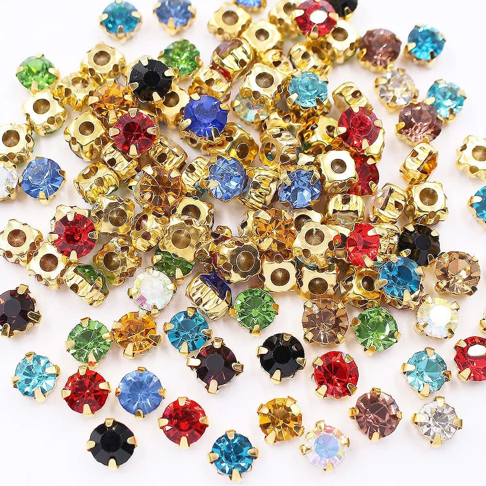 3-8 مم مخلب ذهبي، تقليم الراين، بلورات لامعة، أحجار زجاجية، خرز ستراس، حرف يدوية، أحجار كريمة، خياطة الراين للملابس