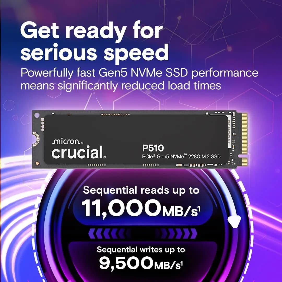 قرص صلب داخلي كروشيال ميكرون SSD P510 1TB Gen5 NVMe PCIe 5.0 M.2 2280 - 2