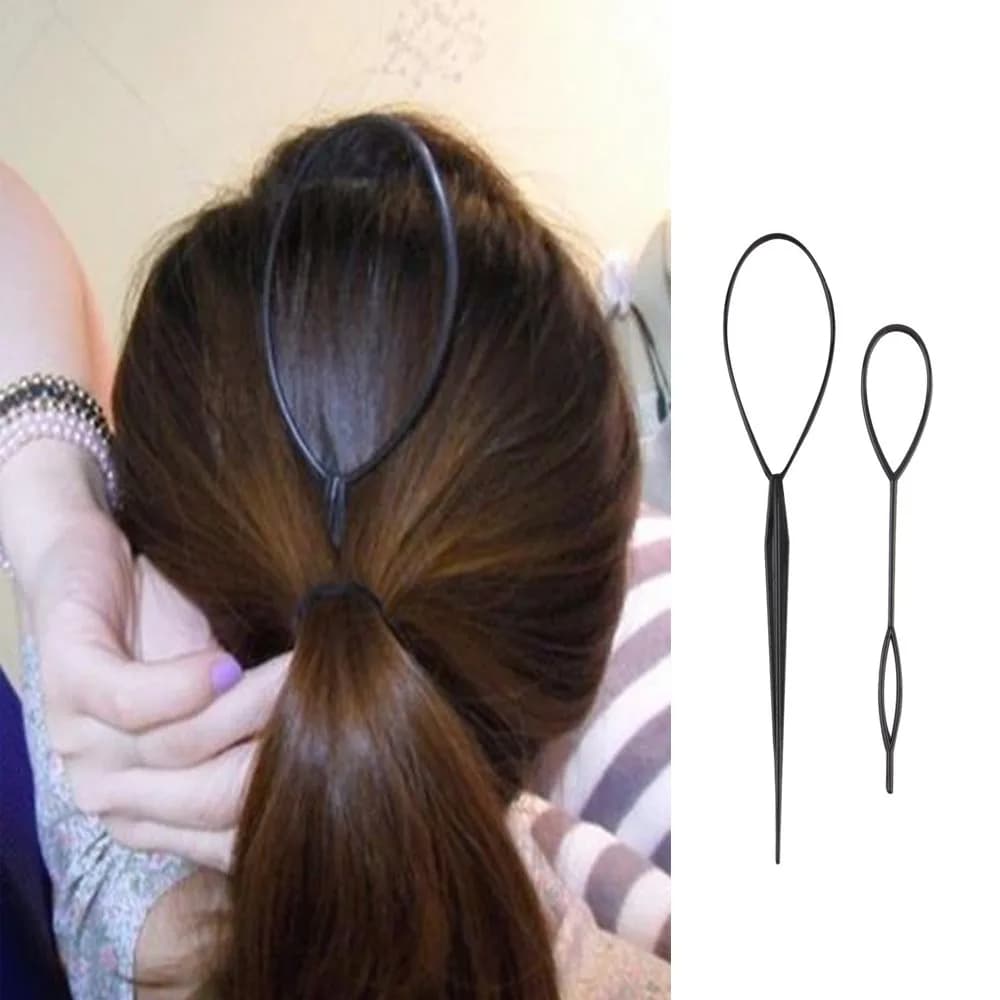 1set(2pcs) Ponytail Plastic Loop Styling Tools Simple Magic Hair Twist Styling Clip Braider Tools Black Bun Hairstyle Maker - 5