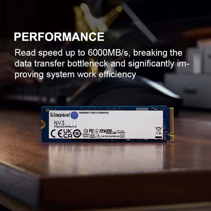 قرص صلب Kingston NV3 SSD بسعة 500 جيجا بايت و1 تيرا بايت و2 تيرا بايت، PCIe 4.0 من الجيل الرابع، سرعة تصل إلى 6000 ميجا بايت/ثانية، M.2 2280 NVMe، متوافق مع أجهزة الكمبيوتر - 2