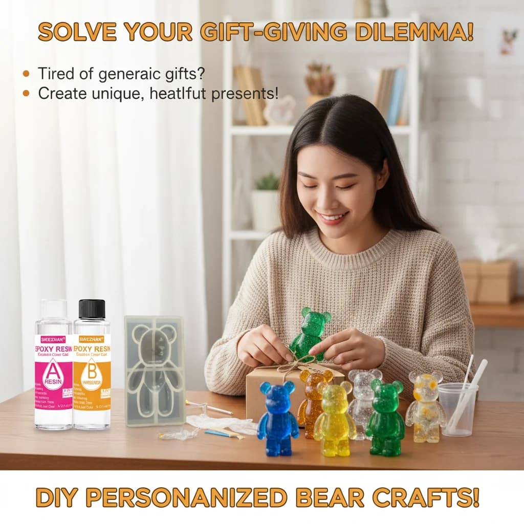 مجموعة راتنج إيبوكسي كريستال يدوية مع قالب سيليكون لدب واقف ثلاثي الأبعاد ومجموعة غراء AB شفاف لصنع المجوهرات وديكور المنزل وفن الصب