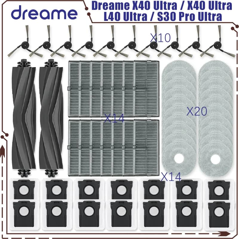 دريم X40 ألترا / X40 ألترا كامل / X40 برو / S30 برو ألترا قطع مكنسة كهربائية بكرة رئيسية فرشاة جانبية فلتر Hepa كيس غبار