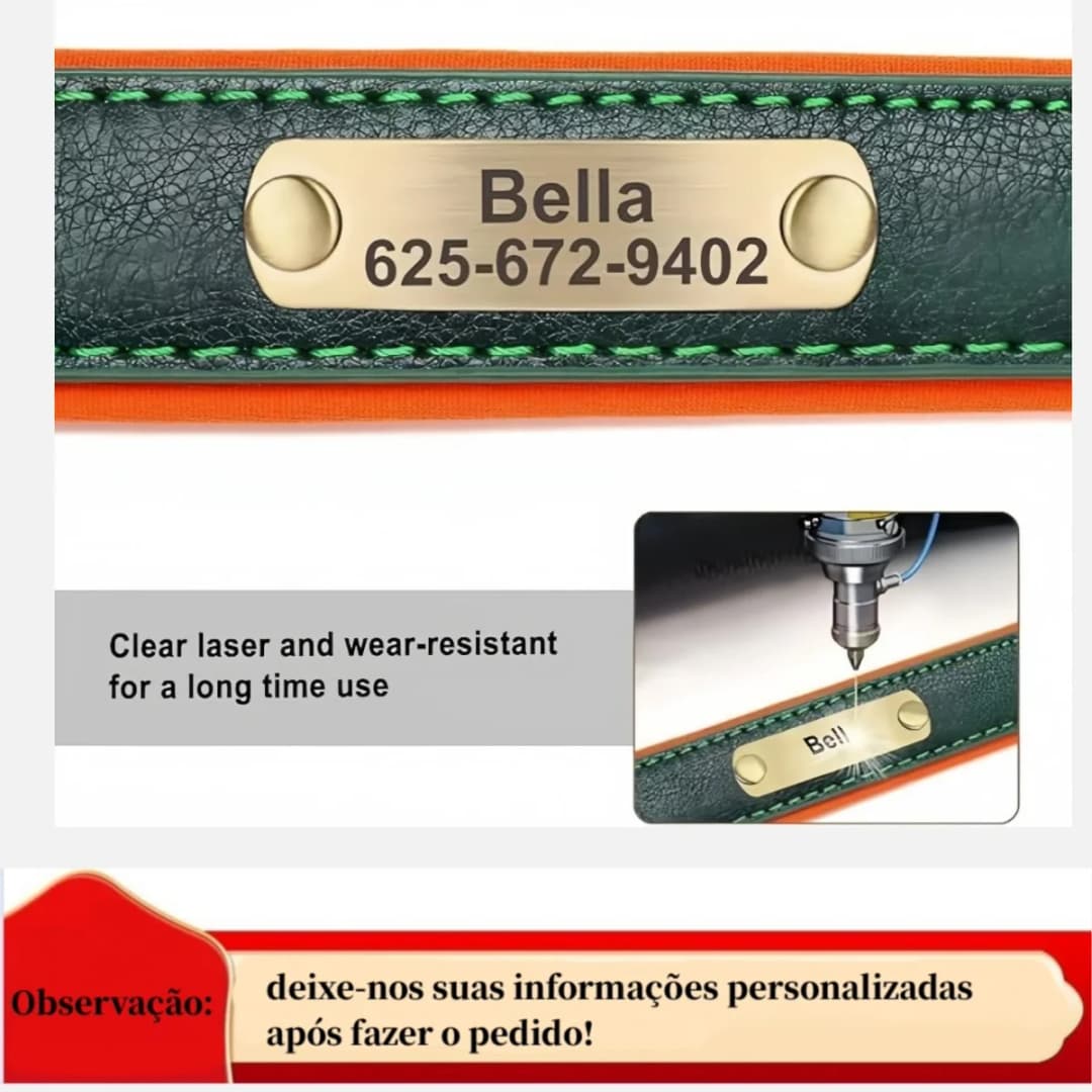 Personalized Customized Leather ID Nameplate Dog Collar Soft Padded Dogs Collars Free Engraving Name for Small Medium Large Dogs - 6
