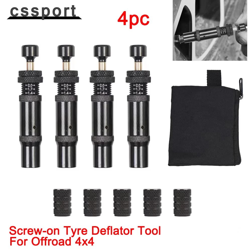 4pc Black Adjustable Auto-Stop Tire Air Down Kit Screw-on Tyre Deflator Tool For Offroad 4x4 Vehicle Accessories