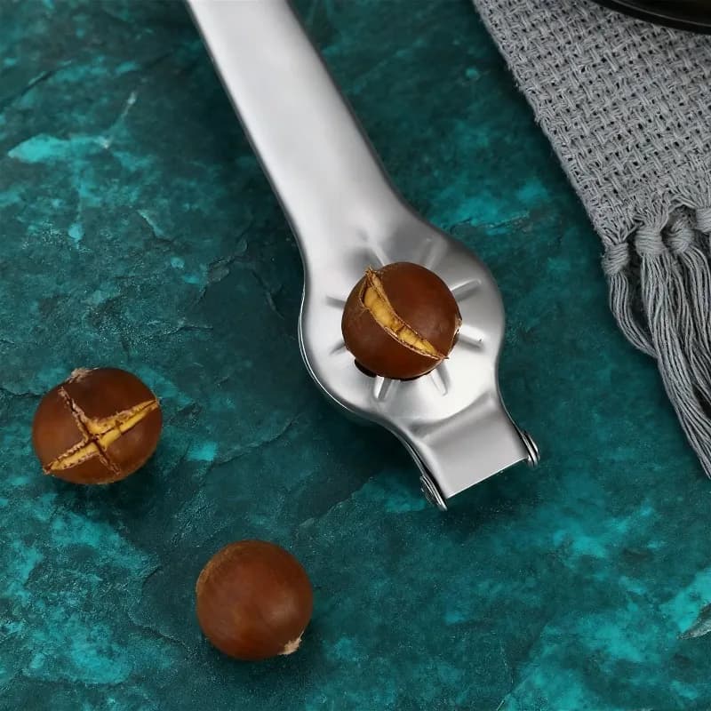 آلة كستناء عالية الجودة من الفولاذ المقاوم للصدأ أداة مطبخ ثنائية الوظيفة مع فتاحة زجاجات جافة وغمد ووظيفة قاطع - 3