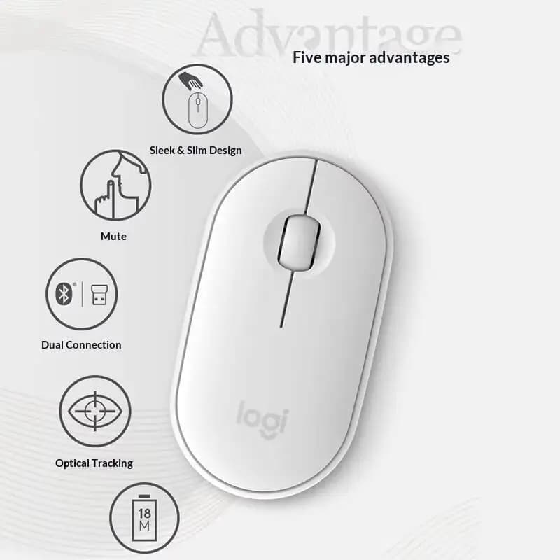 Logitech M350 Pebble Wireless Mouse - Minimalist Design, Quiet Clicks, 10m Range, 77g Light, Eco-Friendly Build - 3