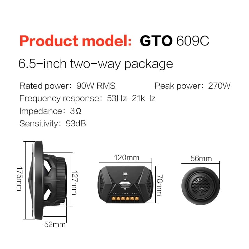 JBL car audio 6.5-inch two-way set treble midrange bass stereo surround sound subwoofer Harman GTO609C270W door speaker - 2