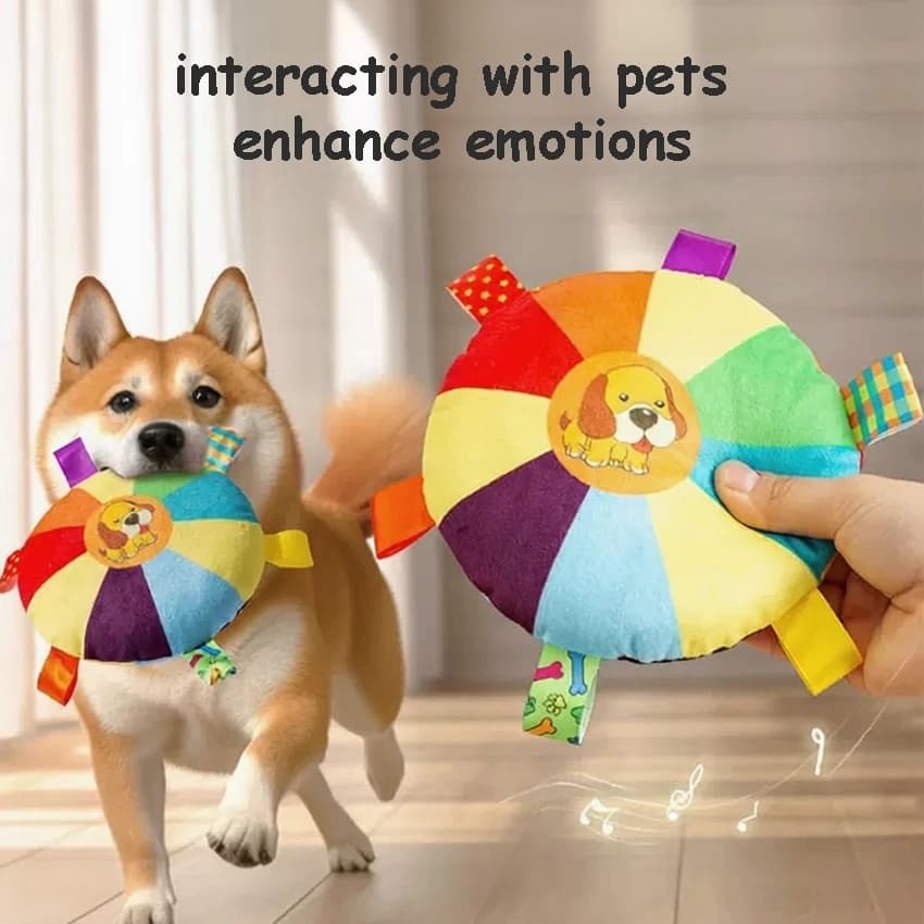لعبة كلاب مضحكة على شكل طبق طائر قوس قزح من القطيفة، ألعاب تدريب تفاعلية خارجية، ألعاب مضغ للحيوانات الأليفة، أقراص طائرة مقاومة للعض - 3