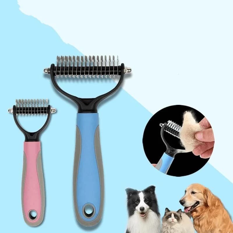 فرشاة تزيين الحيوانات الأليفة مزدوجة الوجهين من الفولاذ المقاوم للصدأ - مشط إزالة الشعر، فرشاة إزالة تشابك شعر الكلاب والقطط - 5