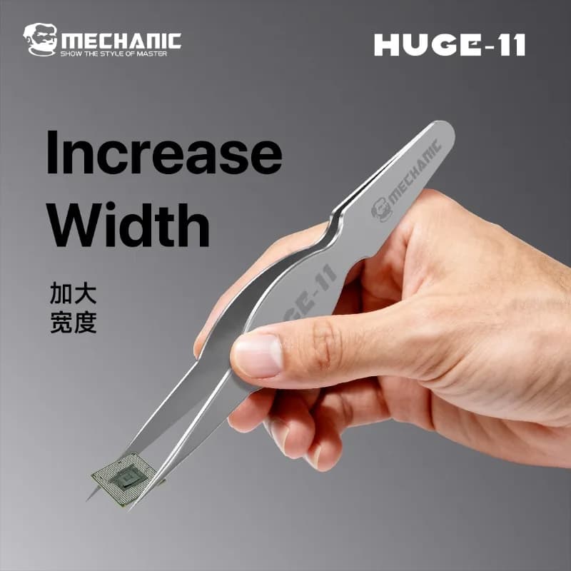 MECHNAIC HUGE-11 High-Hardness Wide Body Tweezers Corrosion-Resistant for Mobile Phone Repair PCB Chip Screws Clamping Tools