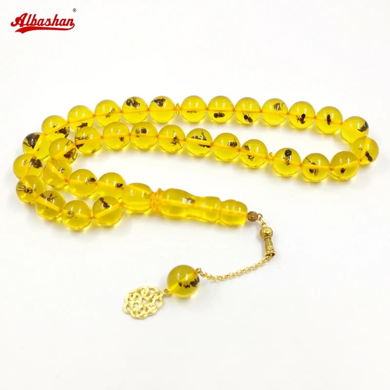 Tasbih Big Size Real insect Resin yellow Bracelets arabic Fashion 33 prayer beads Gold accessories Turkey Misbaha