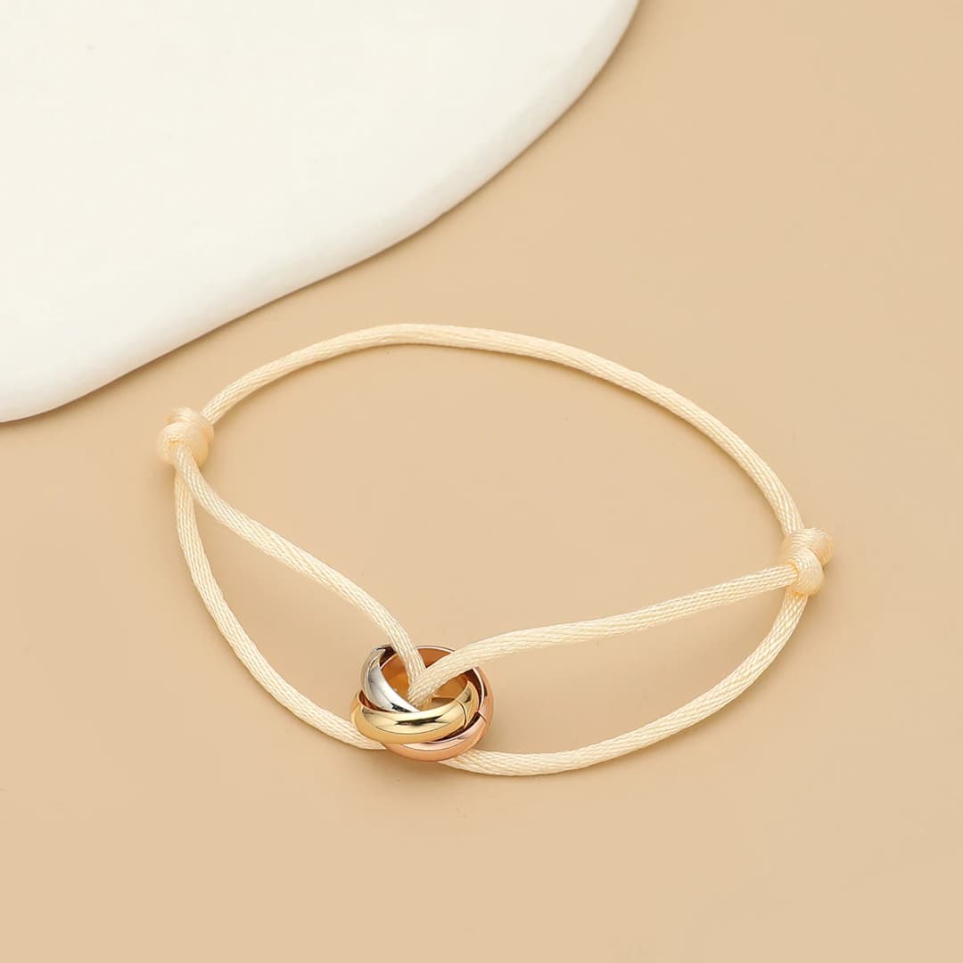 Simple Fashion Unisex Bracelet 3 Metal Round Circle Accessory Adjustable Men's Rope Bracelet for Women Jewelry Gifts - 5