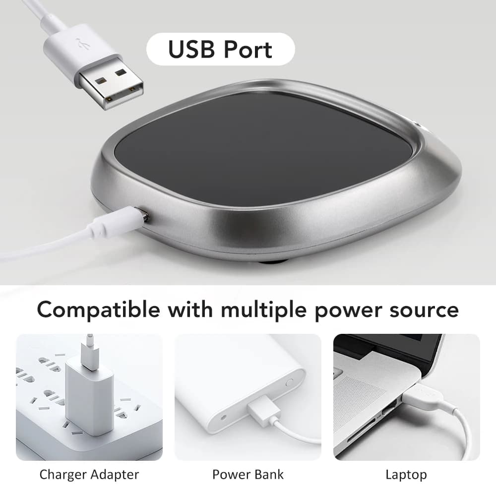 حصيرة تسخين أكواب صغيرة مع منفذ USB - 3 إعدادات تسخين للشاي والحليب والماء - 5