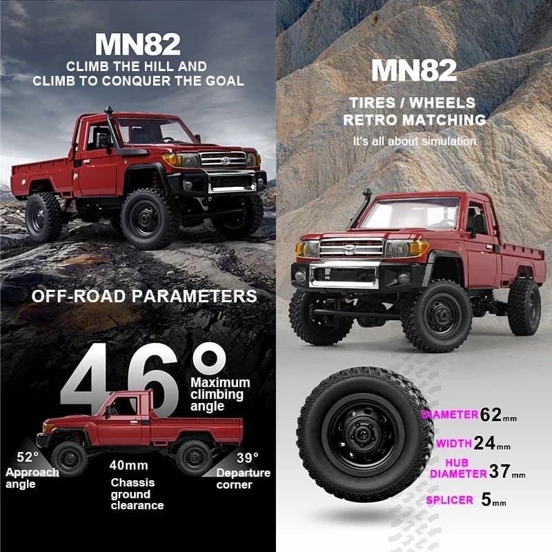 MN82 4WD RC Off-road Vehicle 1/12 LC79 Pickup Climbing Car with LED Lights Full Size Simulation RC Climbing Car Boy Toy Car - 4