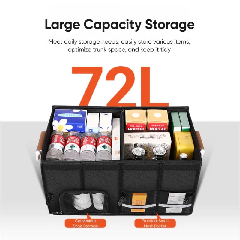 صندوق تخزين صندوق سيارة قابل للطي، قماش أكسفورد مقاوم للماء، سعة 92 لتر، منظم سيارة كبير للتخييم والصيد - 3