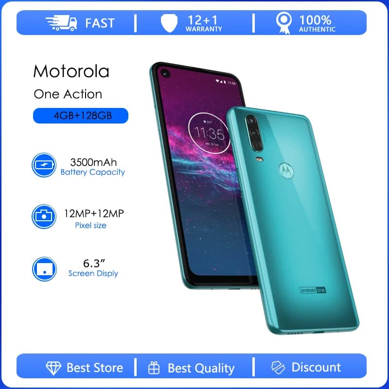 Original Unlocked Motorola One Action XT2013 4GB RAM 128GB ROM 12MP 6.3'' 3500mAh Android 9.0