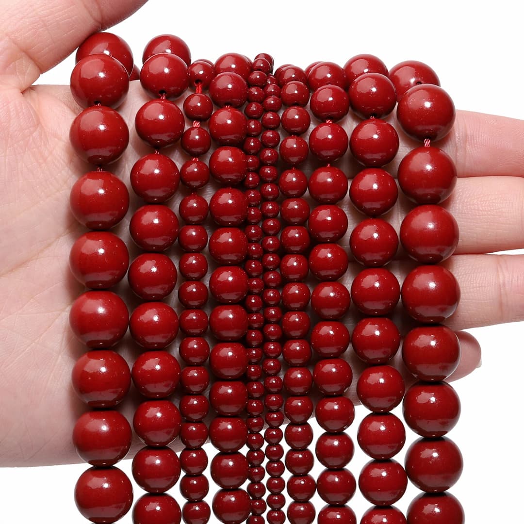 Natural Cinnabar Jade Stone Beads Smooth Round Loose Spacer Beads for Jewelry Making DIY Bracelet Earring 15'' 4/6/8/10/12mm