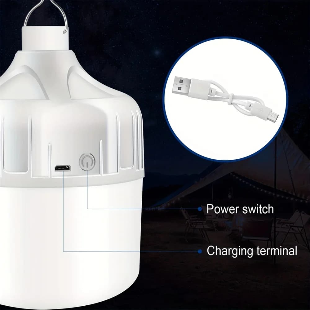 لمبة LED قابلة لإعادة الشحن عبر USB، إضاءة محمولة للتخييم، مصباح طوارئ، إضاءة للرحلات الخارجية والخيام - 4