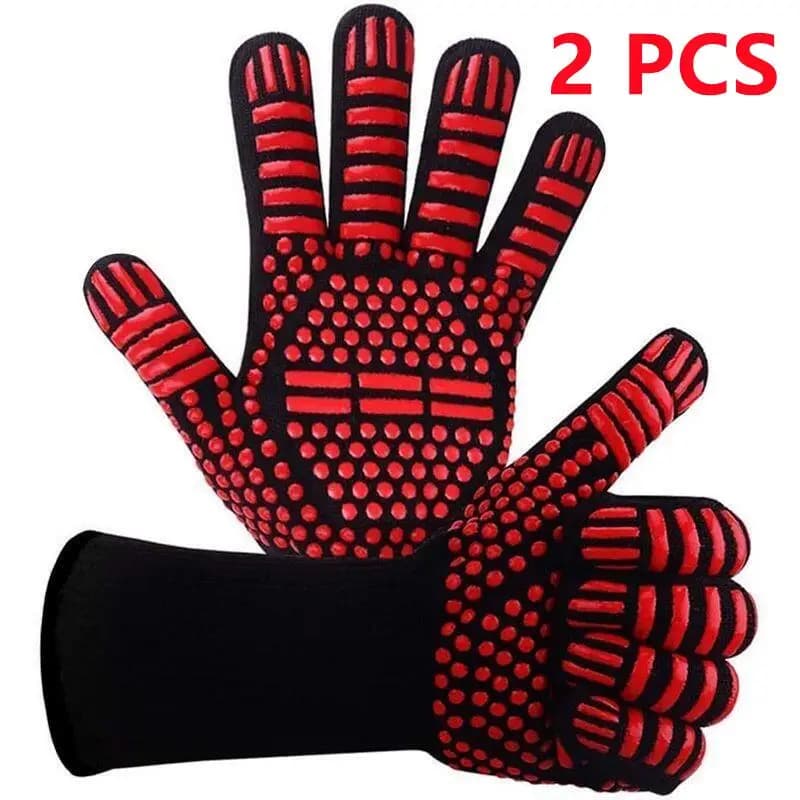 BBQ Microwave Oven Gloves High Temperature Resistance Barbecue Mitts 800 Degrees Fireproof Anti Heat Insulation Glove for Baking - 6