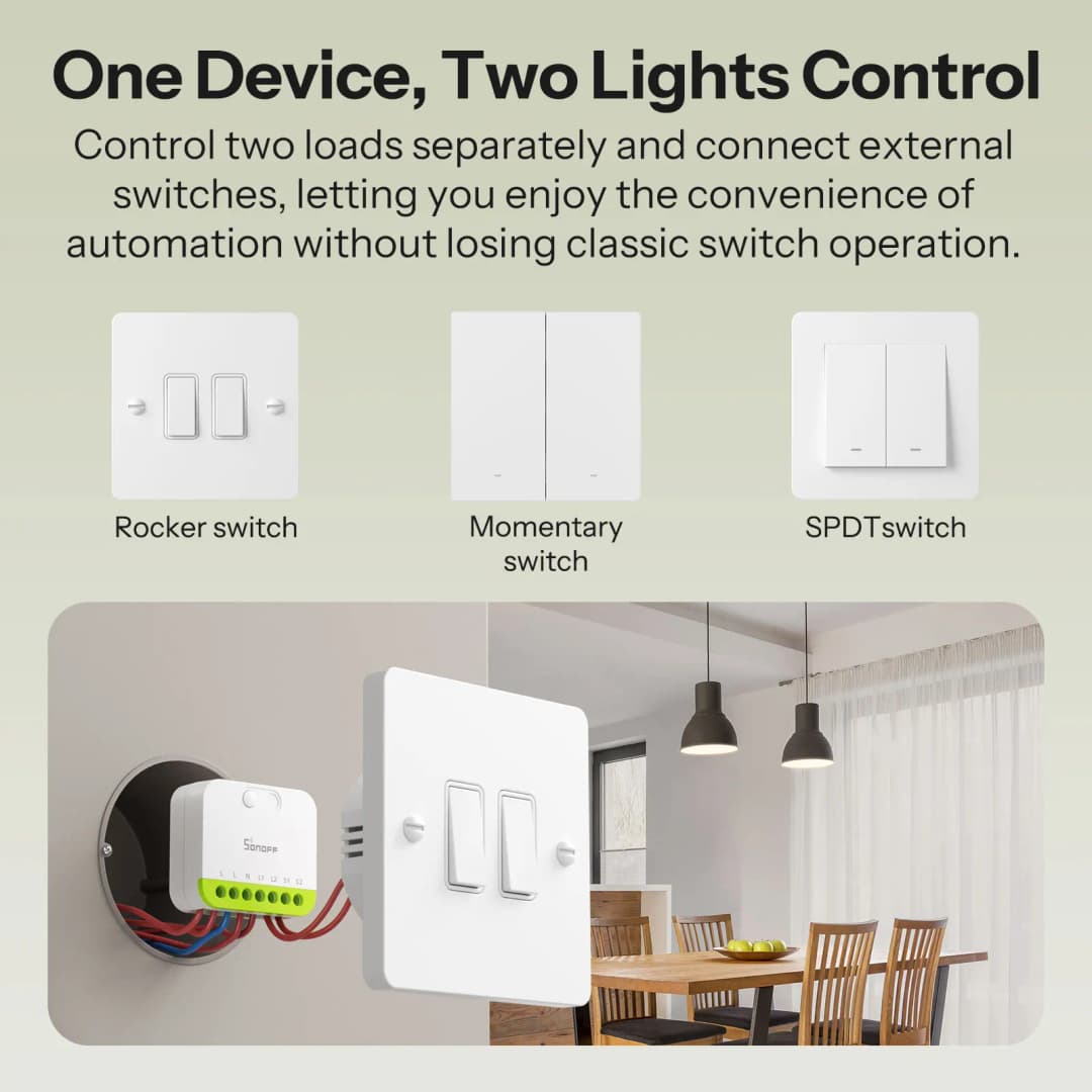 SONOFF MINI-ZB2GS MINI DUO 2-Gang Zigbee Smart Switch Dual Load Control Zigbee 3.0 Compatibility Signal With Multiple Zigbee Hub - 2