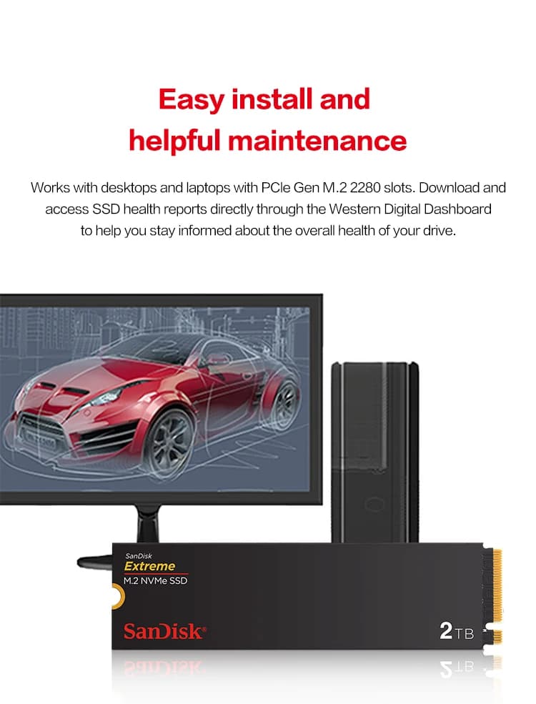 SanDisk Extreme M.2 2280 NVMe PCIe Gen 4.0 SSD سرعة قراءة تصل إلى 5150 ميجابايت/ثانية 2 تيرابايت 1 تيرابايت 500 جيجابايت محرك أقراص صلبة داخلي لأجهزة الكمبيوتر المحمولة - 3