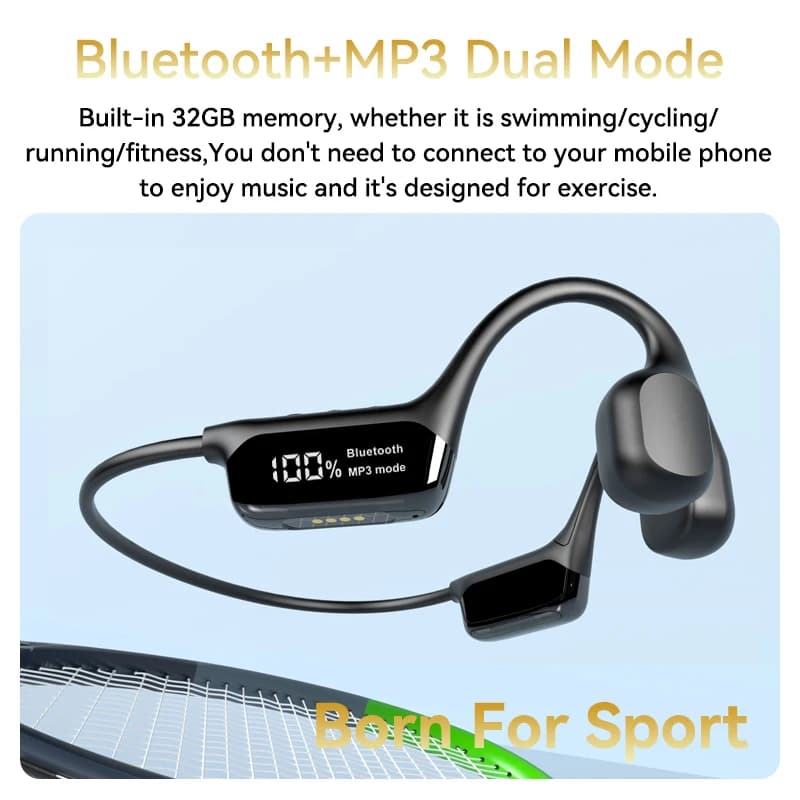 S10 Bluetooth 5.4 True Bone Conduction Headphones IPX8 Waterproof Built-in 32GB Memory DT5.0 MP3 LED Digital Display For Swiming - 6