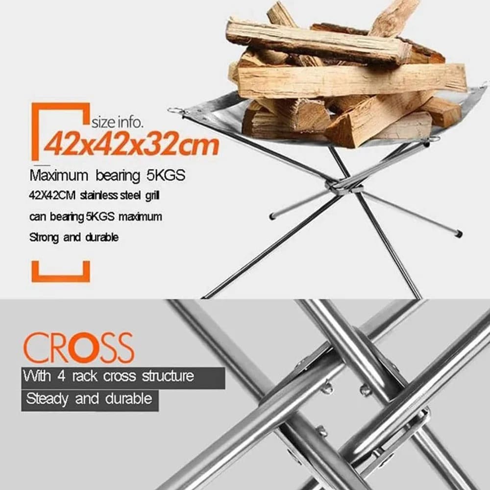 Stainless Steel Outdoor Camping Campfire Fire Rack Foldable Mesh Fire Pit Wood Stove Fire Frame Rack Garden Backyard BBQ Bonfire - 3