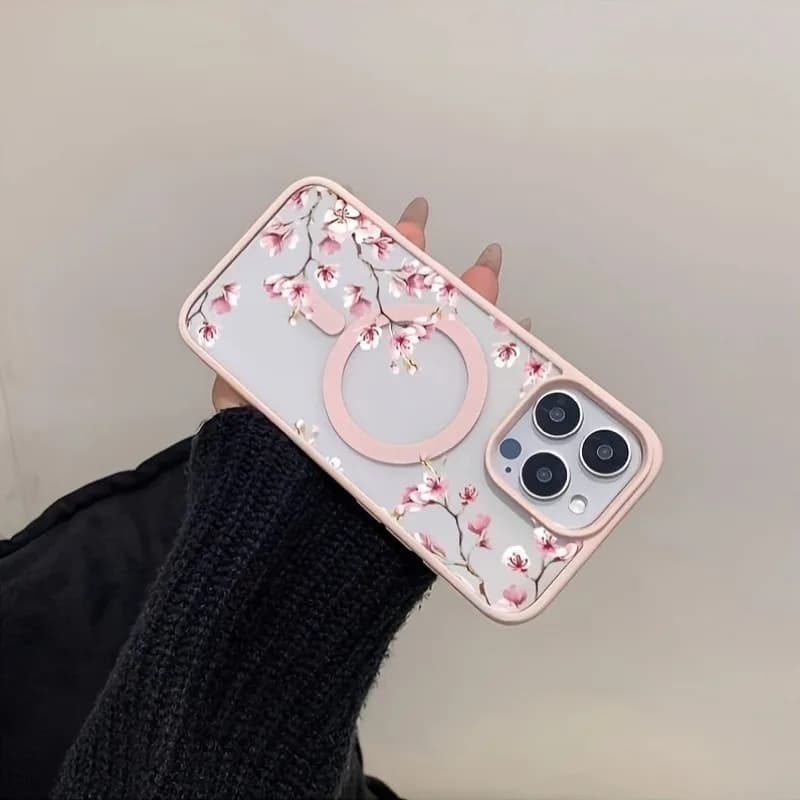 غطاء هاتف مغناطيسي بتصميم زهور أنيقة، مناسب لـ iPhone 17-11، لون زهري - 4