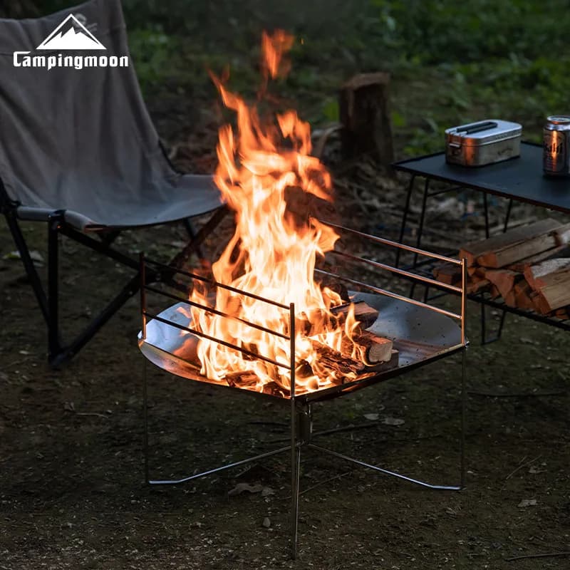 CAMPINGMOON SOLO-A3 Portable Stainless Steel Fire Table with Adjustable Bridges Foldable Camping Barbecue Grill Outdoor Cooking - 2
