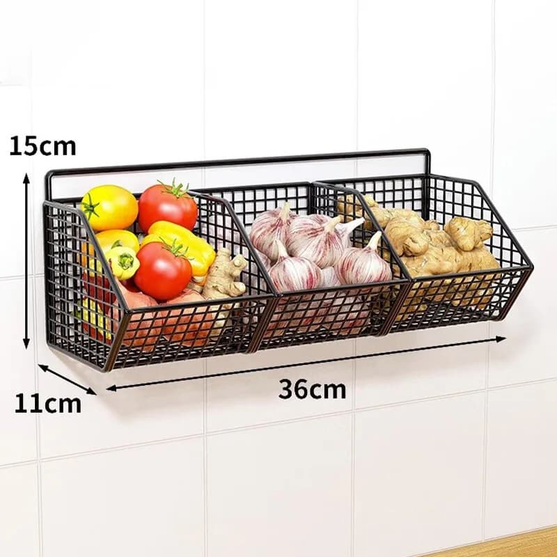 Wall Mounted Kitchen Storage Basket Suitable for Durable Metal Wire Storage of Spices, Garlic, Onions, and Vegetables - 5