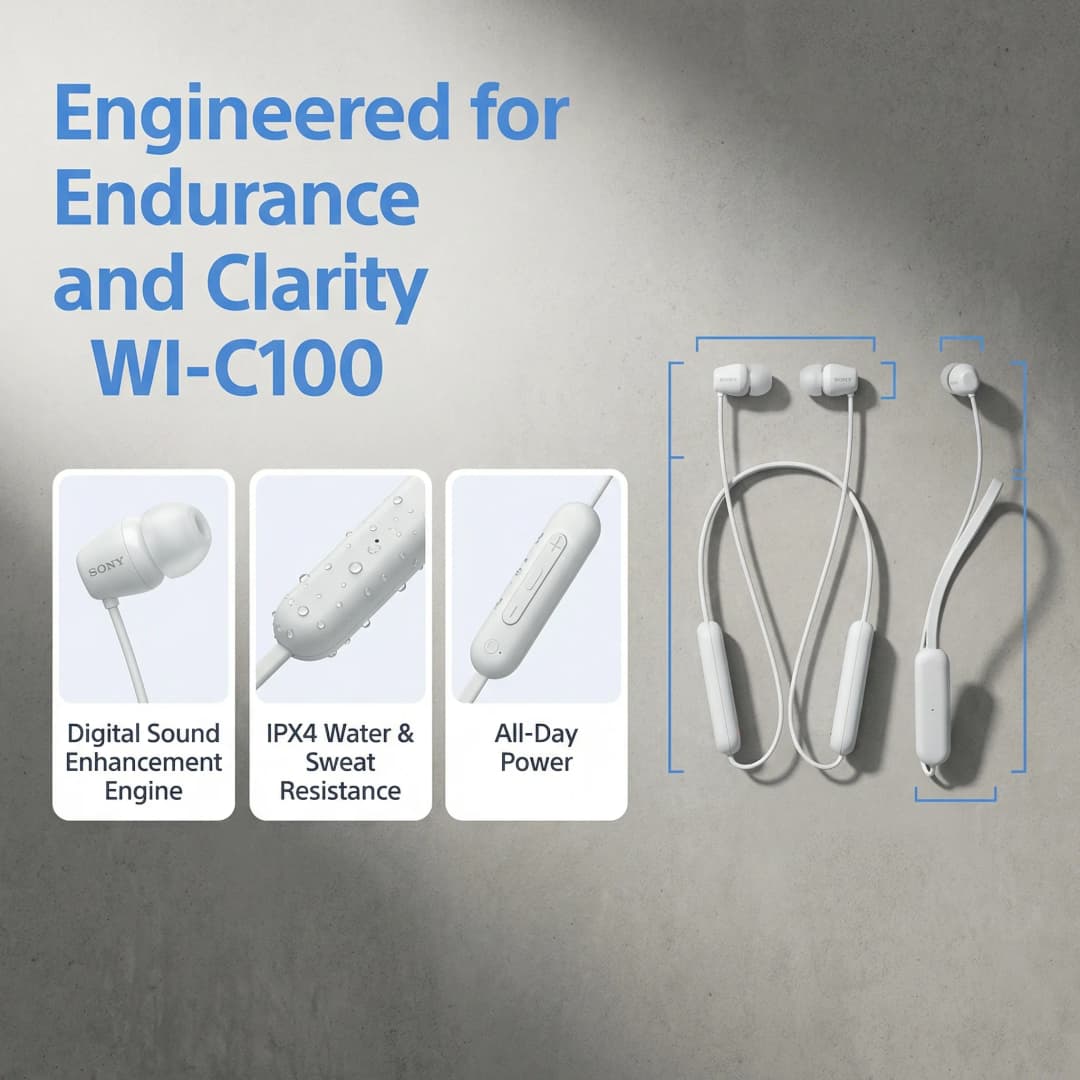 SONY WI-C100 Wireless Stereo Neck Hanging Bluetooth Earphones IPX4 Waterproof and Sweatproof About 25 Hours Long lasting Battery - 2