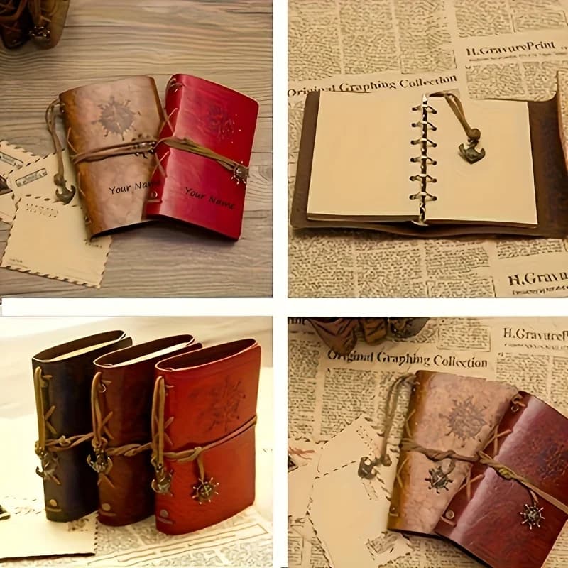 A5 A6 A7 Customizable Name Vintage Matte Finish Notebook Pirate Theme Compass Design Hardcover Journal Personalized Gift for Him - 4