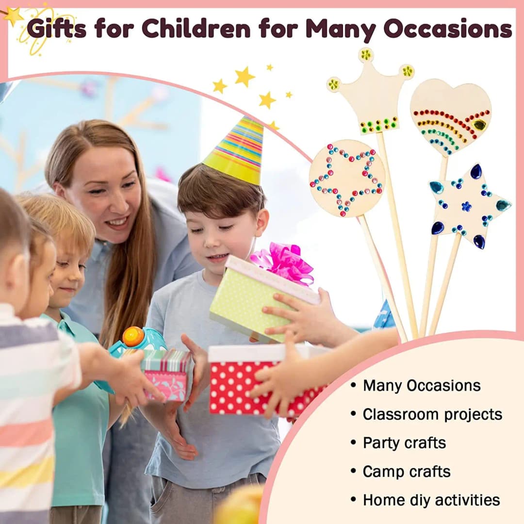 6/12Pcs DIY Wooden Princess Wands Craft Kit Unfinished Wooden Wands for Painting Fun Party Supplies for Birthday Parties Gift - 4