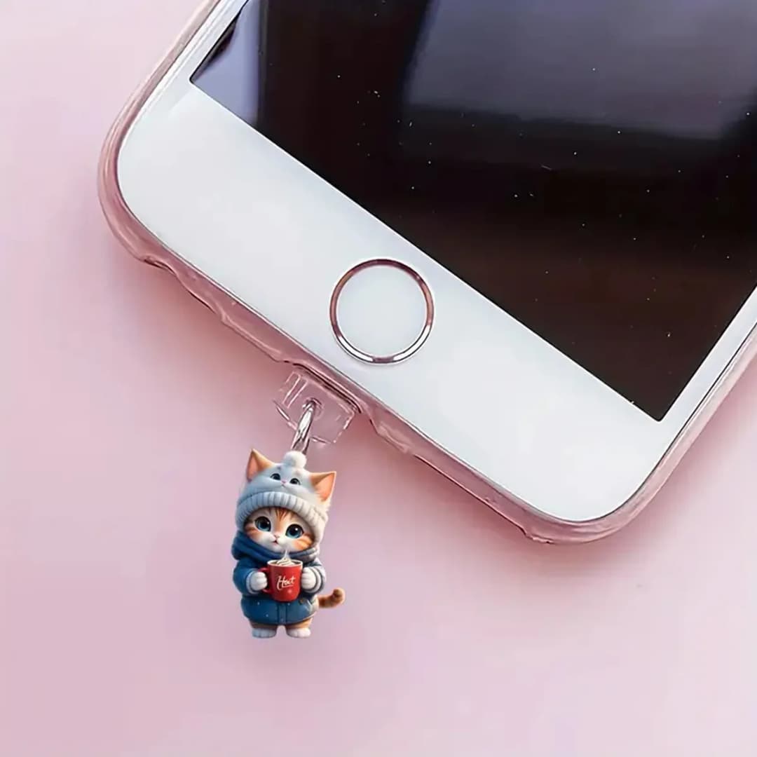 سدادة غبار للهاتف المحمول على شكل قطة لطيفة، متوافقة مع آيفون ونوع-C - 4