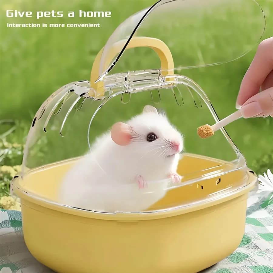 قفص هامستر شفاف محمول مع زجاجة ماء - حامل سفر قابل للتنفس مناسب للحيوانات الأليفة الصغيرة، مصنوع من مادة PP - 3