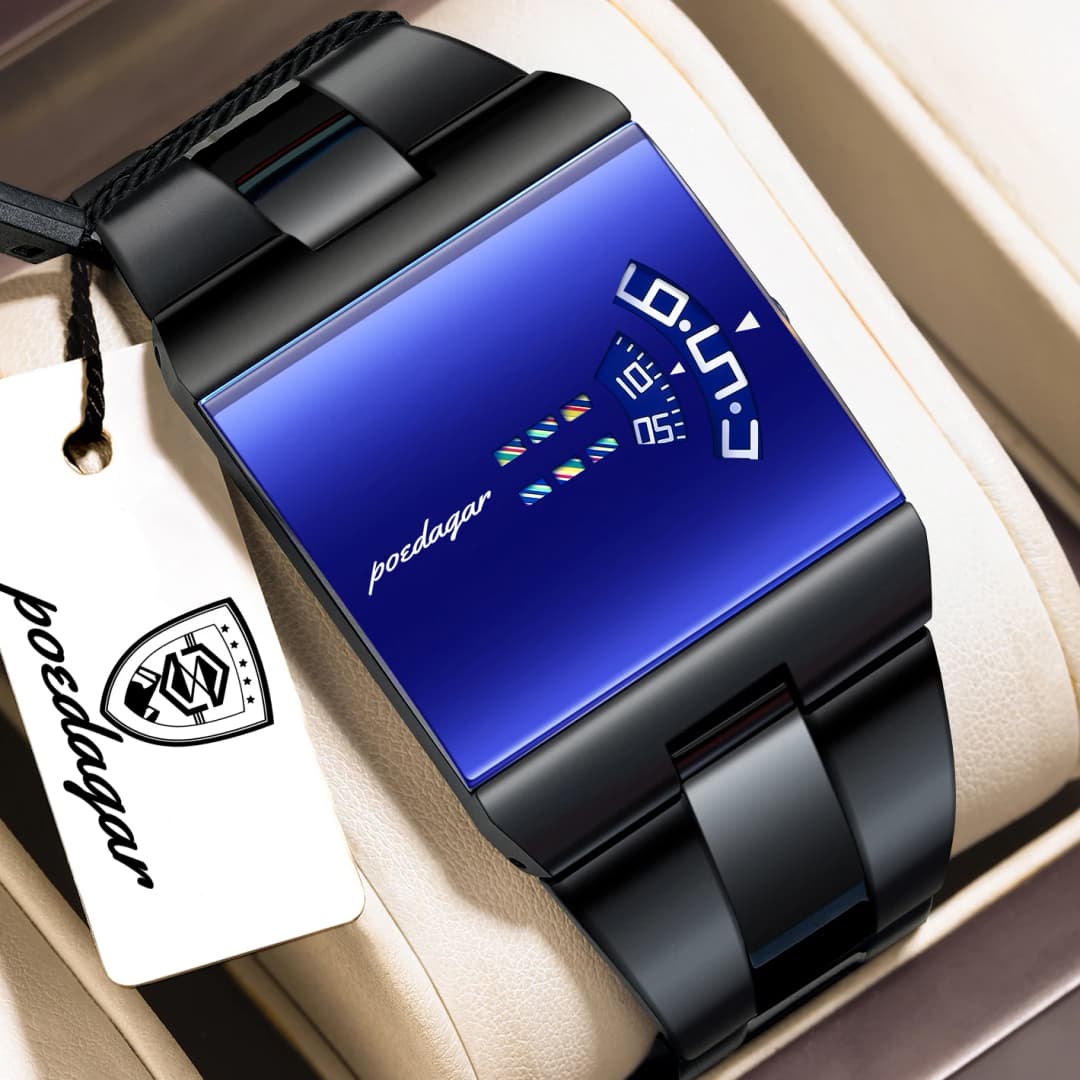 ساعة POEDAGAR مستطيلة أصلية للرجال مقاومة للماء ساعة يد رجالية عصرية من الفولاذ المقاوم للصدأ كوارتز ساعات رياضية رجالية + علبة ريلوج