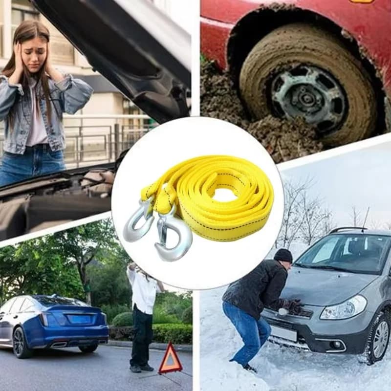 كابل سحب سيارات ثقيل 3 طن 5 طن 3 متر 4 متر حبل سحب مقطورة مع خطافات أمان مجموعة إنقاذ طوارئ على الطريق لسيارات الفان - 6